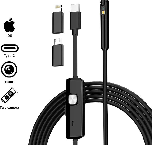 ENWOR Industrie Endoskop HD1080P mit Dual Objektiv und USB-C Anschluss für Android und iPhone in Schwarz - Bild 1