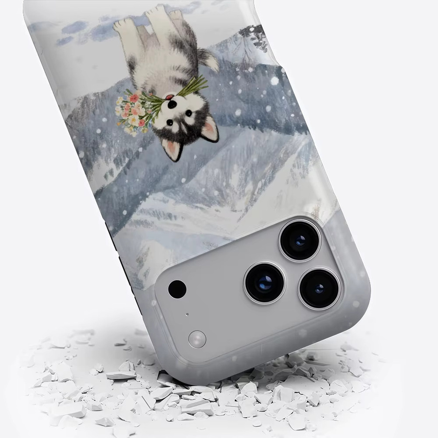 Magnetische Handyhülle von Potdemiel mit Husky-Motiv in verschneiten Bergen für iPhone 17 16 15 14 13 Pro Max Plus, robuste Einzel- und Doppelschicht-Schutzhülle, mehrfarbig - Bild 3