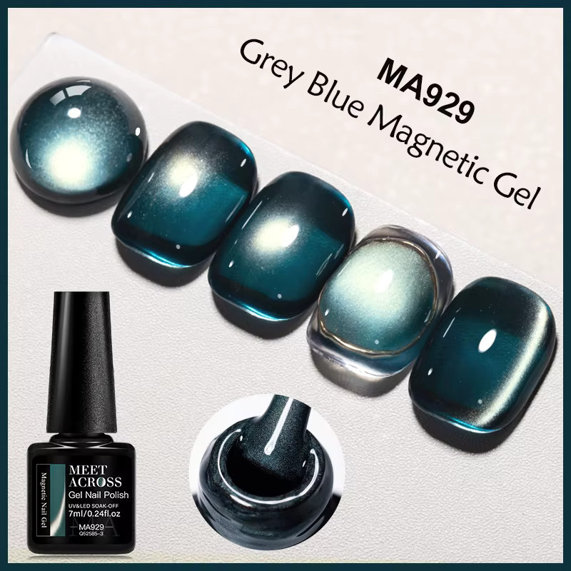 MEET ACROSS Magnetischer Gel Nagellack, Grau Blau, Schimmernd, 7 ml - Bild 3