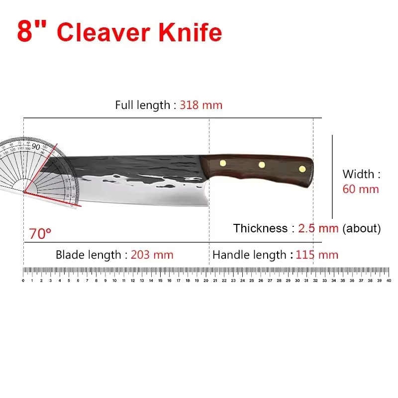 InLeung Geschmiedetes Hackmesser aus Edelstahl mit Holzgriff in Silber und Braun, Full Tang Kochmesser für Fleisch - Bild 6