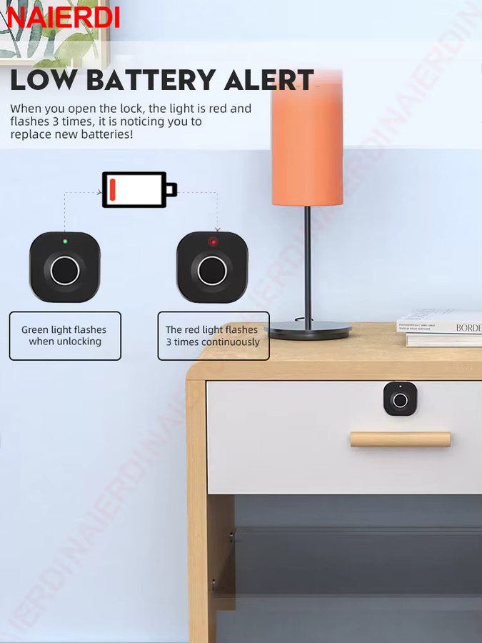 NAIERDI Intelligentes Biometrisches Fingerabdruckschloss Schwarz Schlüsselloses Biometrisches Schrankschloss für Schränke und Schubladen - Bild 3