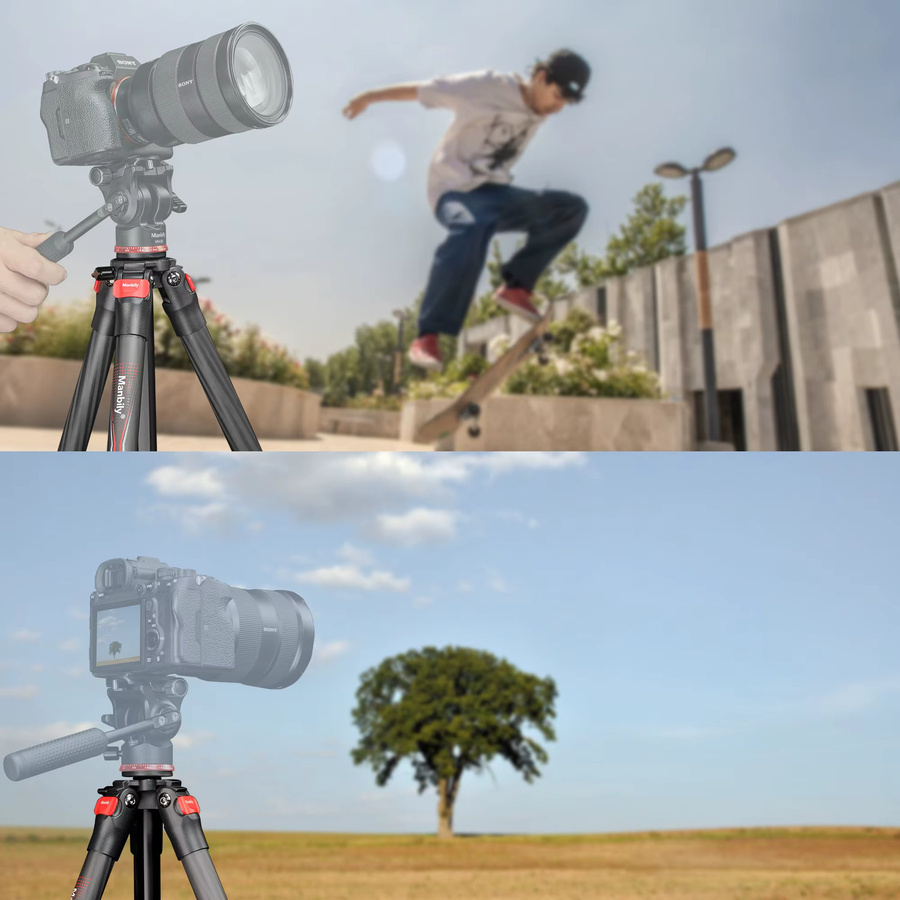 Manbily PH-10 Kohlefaser-Stativ für Mobiltelefone und DSLR-Kameras, 25-mm-Rohr, max. Belastbarkeit 10 kg, Schwarz/Grau - Bild 5