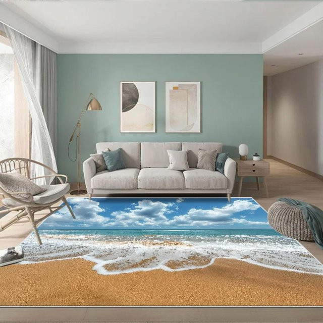 Karpetti 3D Meereswelle Teppich mit Sandstrand-Design, rutschfest und waschbar, B/T: 90 x 60 cm - Bild 1
