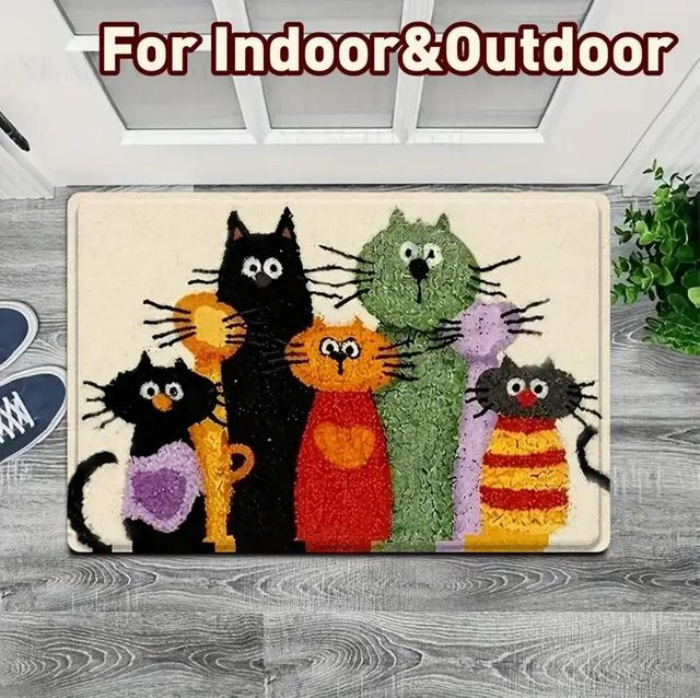 Lodestar Katzen Türmatte mit Katzenmotiv für Innen- und Außenbereich, rutschfest, Polyester, Mehrfarbig, B/T: 50 x 30 cm - Bild 1