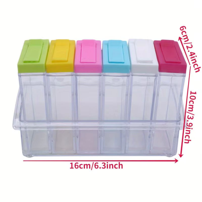 Transparente Gewürzbox aus Kunststoff mit sechs Fächern und Schnappdeckel, sechsteiliges Set zur Aufbewahrung von Salz und Gewürzen - Bild 2