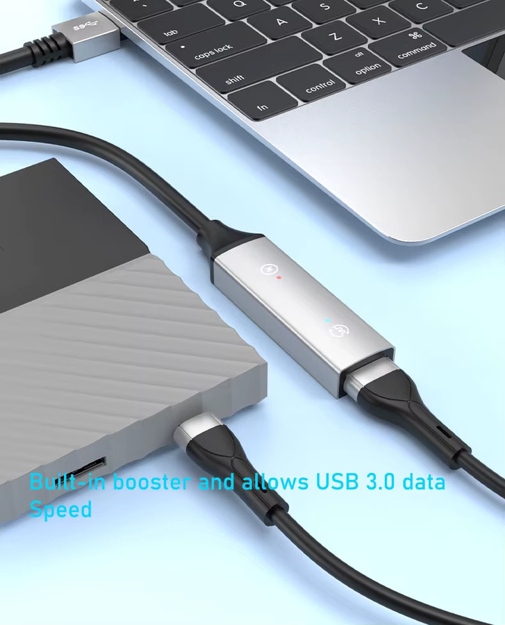 Aktives USB 3.0 Verlängerungskabel mit Booster Stecker auf Buchse in Schwarz oder Grau - Bild 3