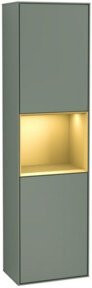 V&B Hochschrank Finion in Olivenmatt mit LED-Beleuchtung und Glastüren, Breite: 41,8 cm, Höhe: 151,6 cm - Bild 1