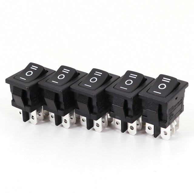 5 Stück RLEIL RL3-10 Mini Wippschalter 6Pin DPDT ON-OFF-ON 3 Position Schwarz 15x21mm 10A/125VAC 6A/250VAC - Bild 1