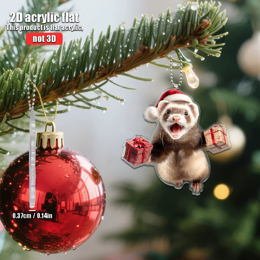 Weihnachtsanhänger Flugzeug und Frettchen mit Weihnachtsmütze aus Acryl für Auto und Weihnachtsbaum - Bild 4