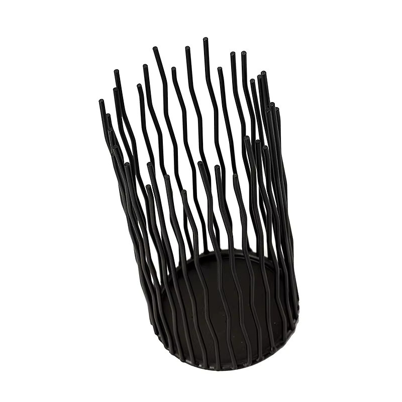 DEANSEN Dekorationsobjekt im Nordic Stil, abstrakter Zylinder aus Metall als Kerzenhalter oder Stifthalter, Schwarz, Rund - Bild 5