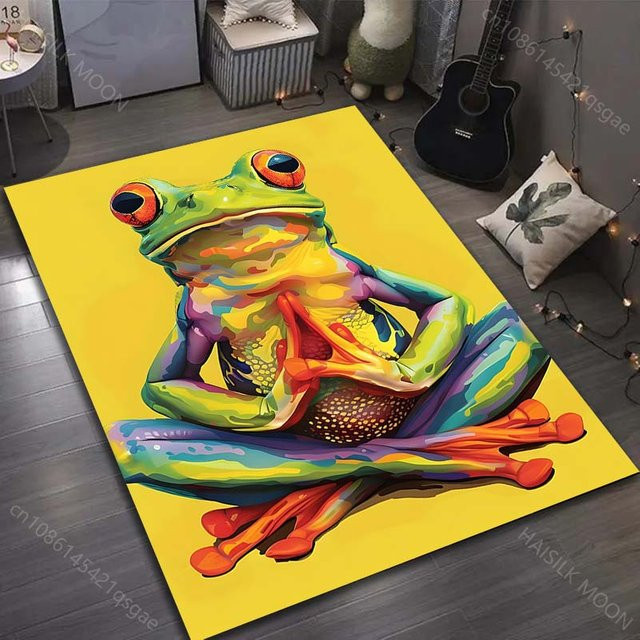 UQIDEHOME Meditationsteppich mit Pilz und Frosch Motiv, rutschfest und waschbar, Mehrfarbig, B/T: 90 x 60 cm - Bild 1