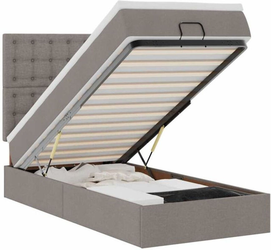 vidaxl Ottoman Polsterbett mit Matratze in Taupe meliert, Modernes Bett aus Stoff und Holzwerkstoff, B/T: 90 x 200 cm - Bild 1