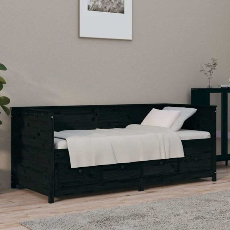 Vidaxl Tagesbett aus Massivholz Kiefer im Landhausstil, Schwarz, B: 75 cm, L: 190 cm - Bild 1