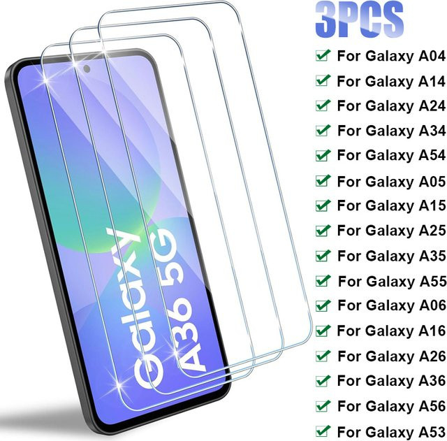 3er-Set Displayschutzfolie aus gehärtetem Glas für Samsung Galaxy A16 A36 A56 A06S A26 A55 A35 A25 A15 A05S A54 A34 A53 A14 5G in Transparent - Bild 1
