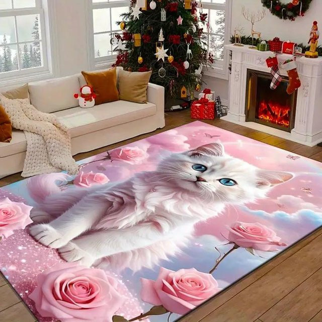 Moderner Teppich mit floralem Yin Yang und Rosenmuster, rutschfest, mehrfarbig, B/T: 80 x 50 cm - Bild 1