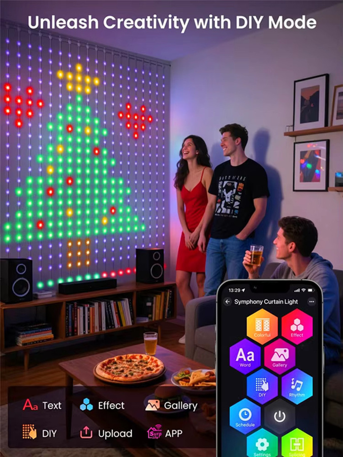 DACHAN Smart LED Vorhang Lichterkette mit App-Steuerung und Musik-Sync, RGB Multicolour, 300 LED für Weihnachten und Outdoor - Bild 5
