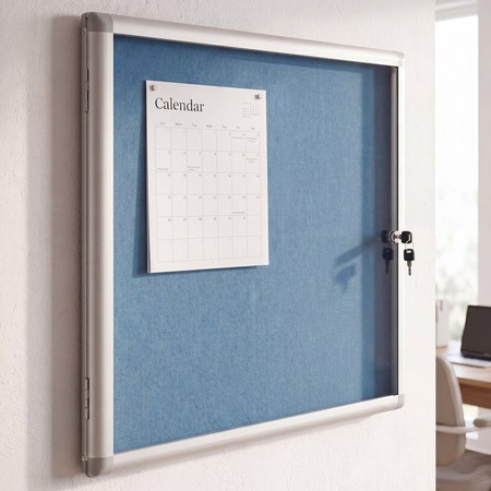 Schaukasten MCW-Q51 Memoboard Pinnwand mit Filzoberfläche und Aluminiumrahmen, abschließbar, blau, B/T/H: 65 x 68 x 7 cm