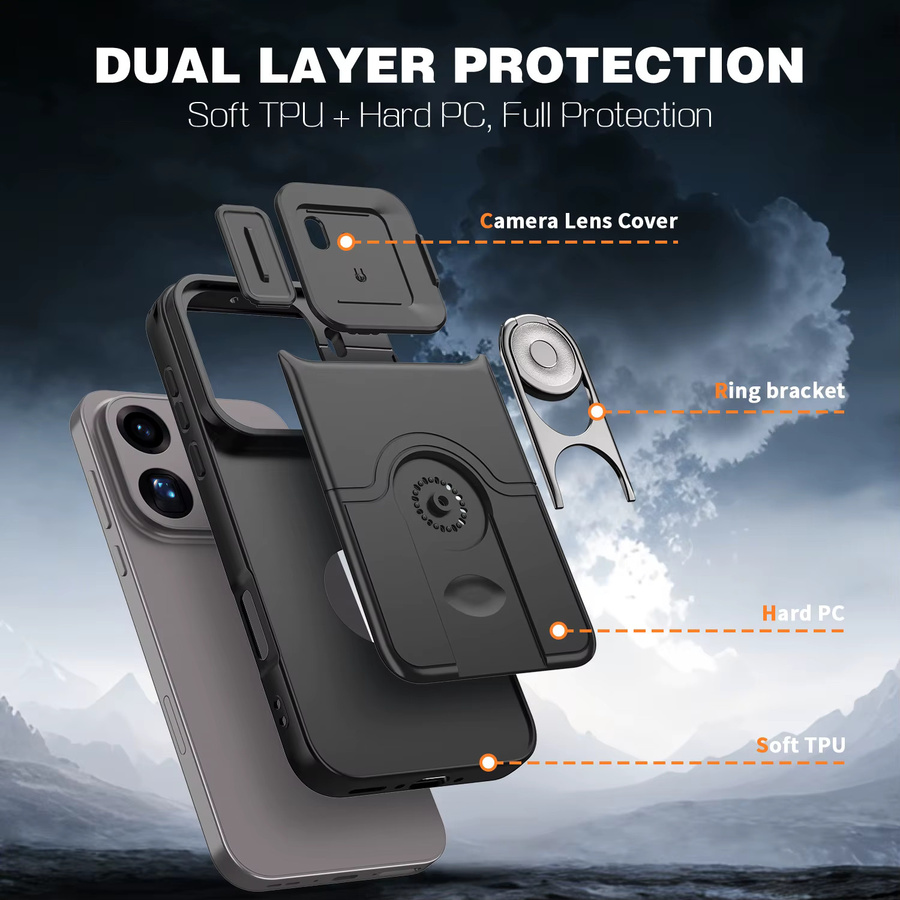 DIXSG Schutzhülle mit Metallring-Ständer und Schiebefenster für OPPO Find X9 Pro, stoßfest, TPU-Rahmen und Hartplastik-Rückseite, Pink oder Black - Bild 3