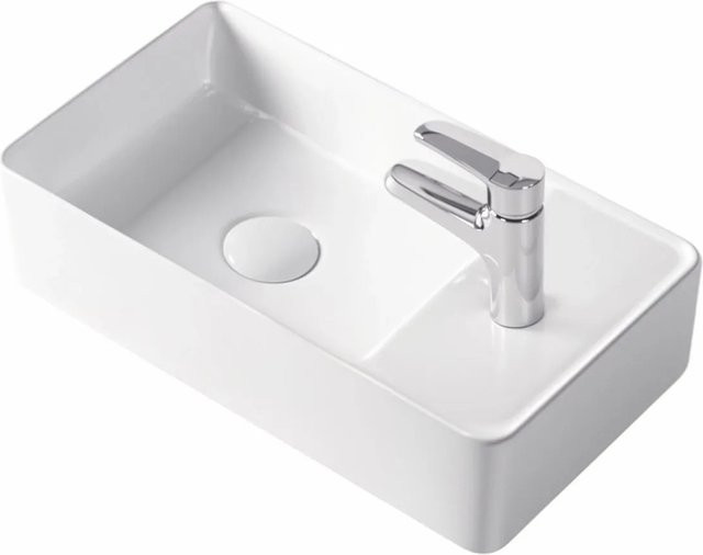 Stilform SOHO 2.0 Gäste WC Waschbecken aus Keramik in Weiß, B/T/H: 46 x 25 x 12 cm, für Wandmontage oder als Aufsatzwaschbecken mit Hahnloch - Bild 1