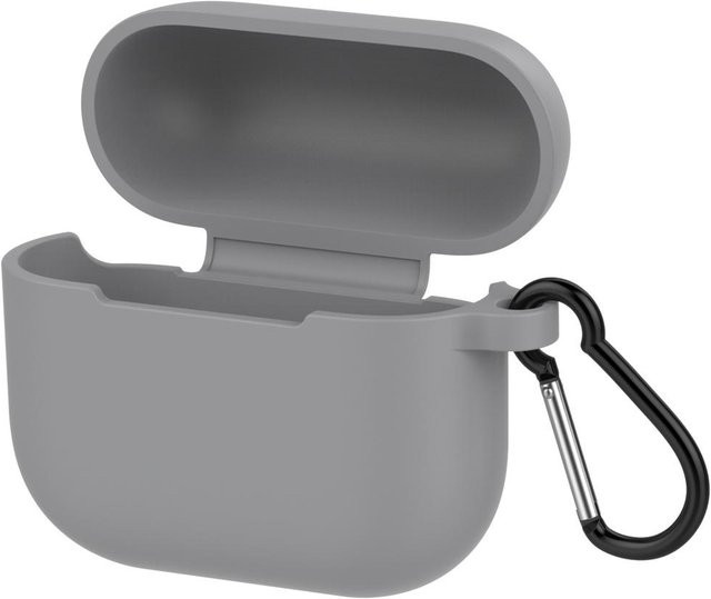 OutsideWorld Silikonhülle für 3 2021 Kabellose Kopfhörer, Stoßfeste Vollschutzhülle mit Karabiner, Grau - Bild 1