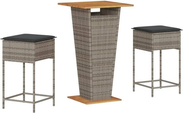 vidaXL 3-tlg Gartenbar-Set Modell 5 aus PE-Rattan und Akazienholz in Grau mit Kissen - Bild 1