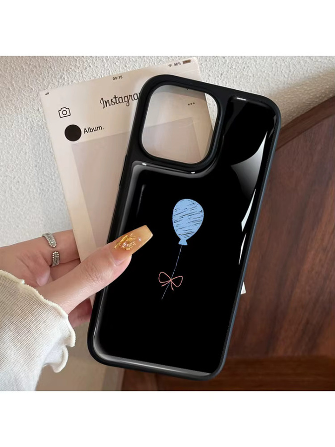 AIR PLUS Handyhülle im koreanischen Stil mit blauem Ballon-Design für iPhone 11 bis iPhone 17 Pro Max, stoßfest aus Epoxidharz, Farbe: Blau/Schwarz - Bild 7