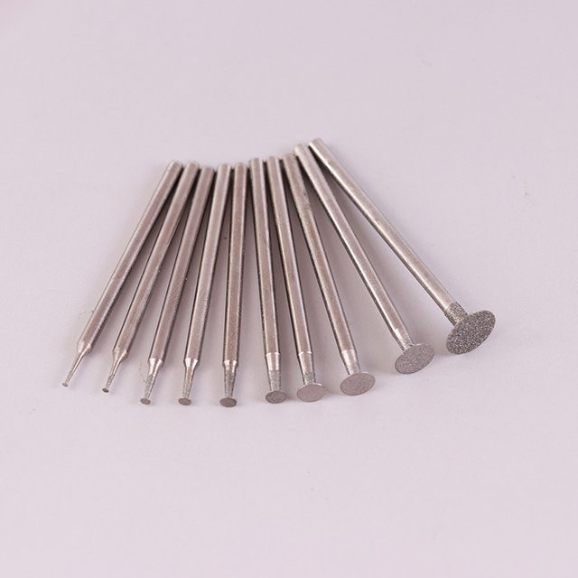 10er Set Schleifen-Bits mit T-Kopf Schaft und Diamantbesatz für Gravur- und Polierarbeiten, Silber, Schaftdurchmesser: 2,35 mm - Bild 1