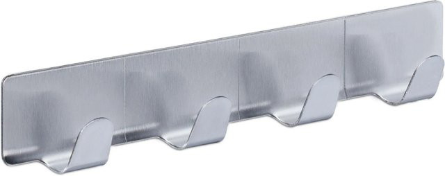 Relaxdays Hakenleiste 3er Set aus Edelstahl in Silber matt, selbstklebend, B: 16 cm, T: 2,5 cm, H: 2 cm - Bild 1