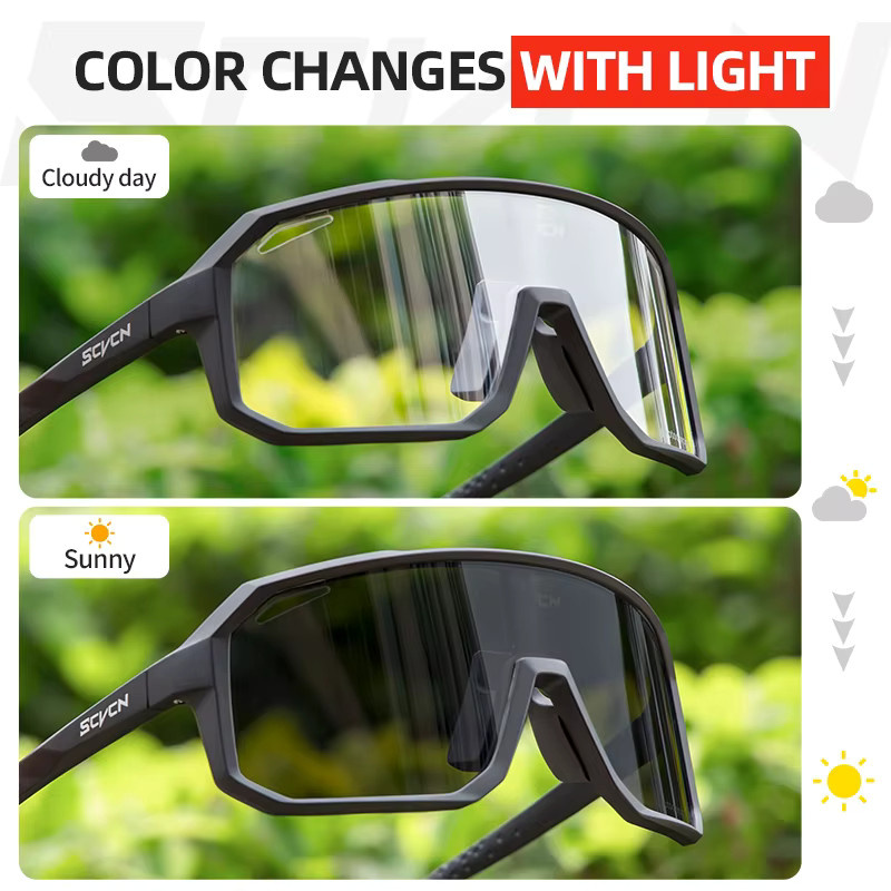 SCVCN Sportsonnenbrille, Photochrome, Vollrand, Unisex, Schwarz - Bild 2