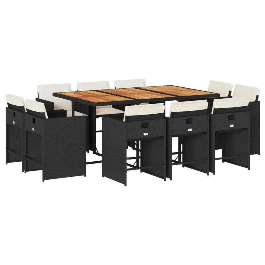 vidaXL 11-teilige Garten-Essgruppe aus Poly-Rattan und Akazienholz in Schwarz mit Kissen - Bild 2