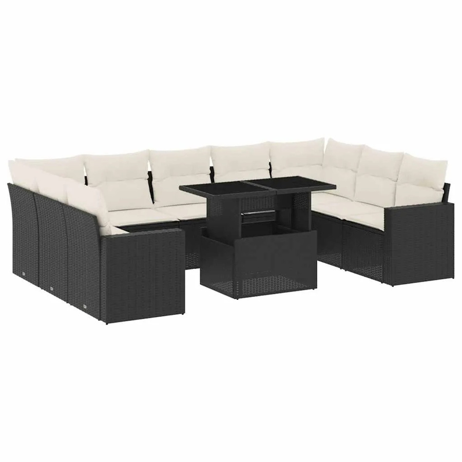 vidaXL 10-teilige Garten-Sofagarnitur aus Poly-Rattan mit Kissen in Schwarz-Creme - Bild 2