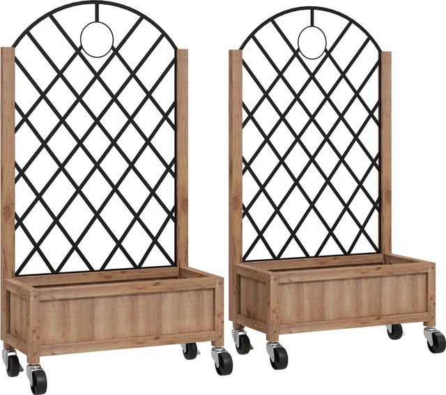 Outsunny 2er Set Hochbeet aus Holz mit Rollen und Rankgitter in Braun, B/H/L: 52 x 25 x 97 cm - Bild 1