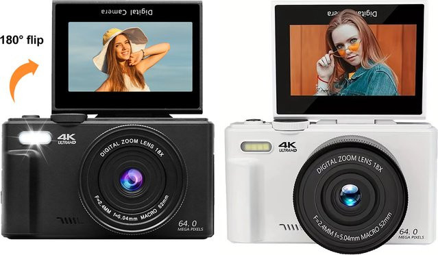 Magecam Kompakte digitale Fotokamera in Schwarz mit 64 MP, 4K Video, 18X Digitalzoom, WiFi und 180 Grad Flip-Screen - Bild 1