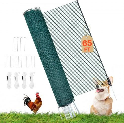 VEVOR Begrenzungszaun aus PE mit Doppelspitzenpfählen und Abspannseilen, Mobiler Gartenzaun für Hunde, Hühner und Pflanzen, B: 20 m, H: 1,2 m - Bild 1
