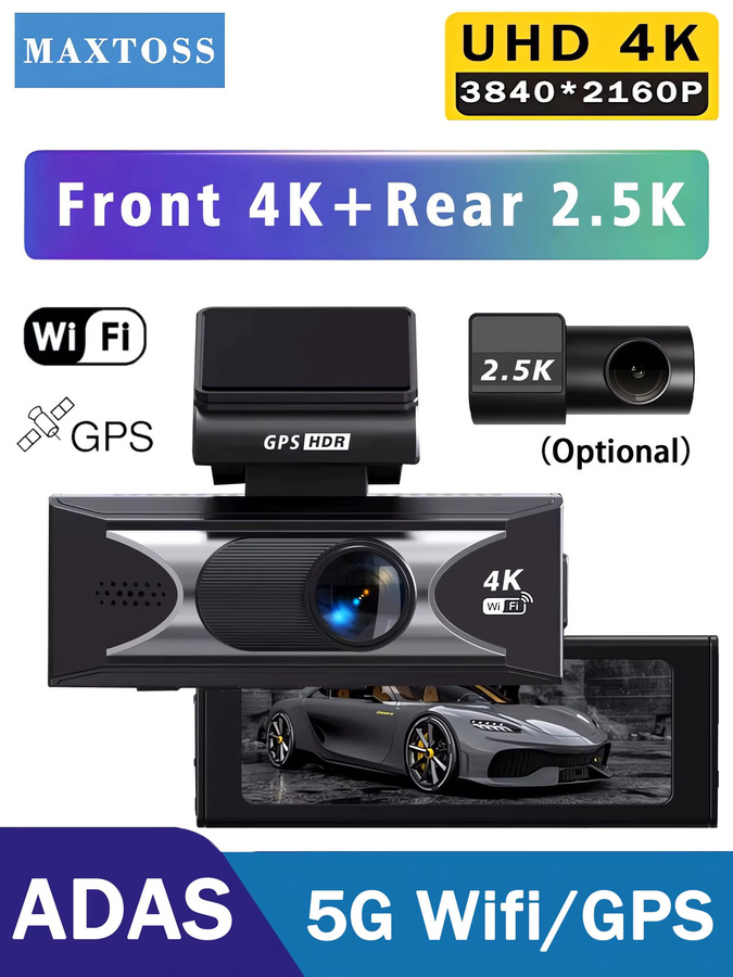 Maxtoss Dash Cam mit 4K UHD Dual Objektiv, ADAS, GPS und 5G WIFI in Schwarz - Bild 6