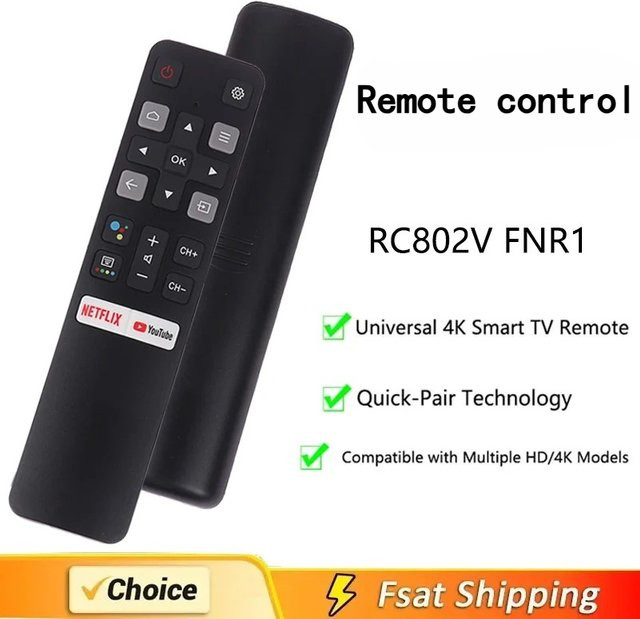 TCL Smart Home Infrarot-Fernbedienung für TV, kompatibel mit RC802V FMR1 FMR2 FLR1 FUR5 FUR7 FUR6, Schwarz - Bild 1