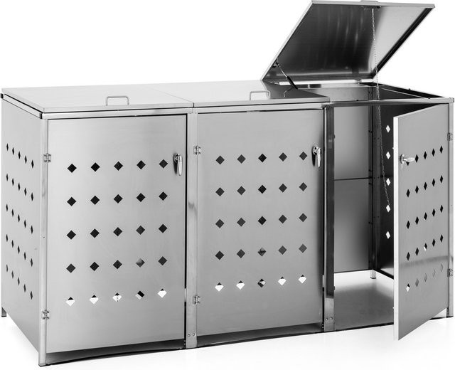 3er Mülltonnenbox Raute aus Edelstahl in Silber, B/T/H: 207 x 77,5 x 115 cm - Bild 1