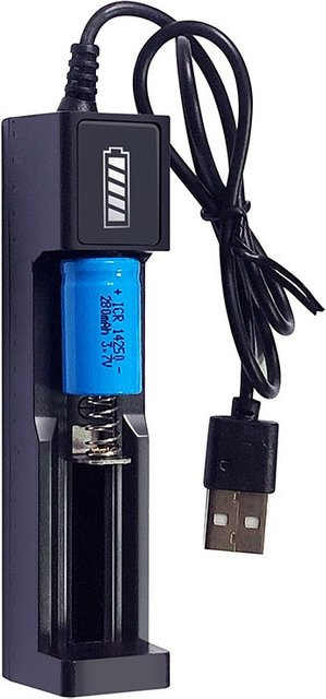 Universal USB Akku Ladegerät Adapter für 3,7 V Li-Ion Akkus 18650 26650 14500 in Schwarz - Bild 1