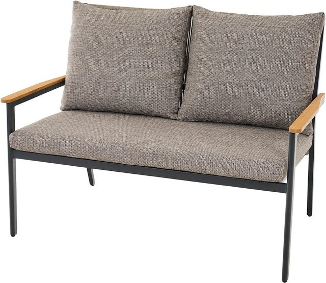 Siena Garden 2er-Bank Liguria Comfort Plus mit Kissen aus Teakholz und Aluminium in Anthrazit, Grau und Braun, H x B x T: 79,5 x 132 x 97 cm - Bild 1