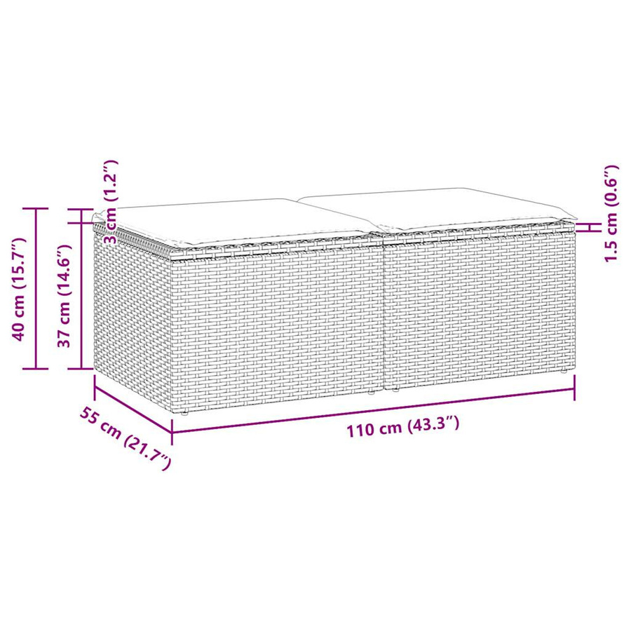 vidaXL 2-teiliges Gartenmöbelset aus Polyrattan und Akazie in Beige mit Kissen und Gartenhockern mit Stauraum - Bild 2
