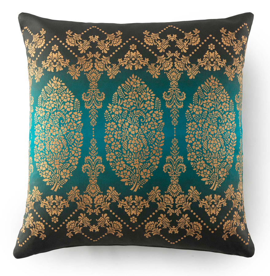 Bassetti Kissenhülle Twill GOLD DECOR V1 in Smaragdgrün und Gold mit floralem Muster, B/T: 50 x 50 cm - Bild 1