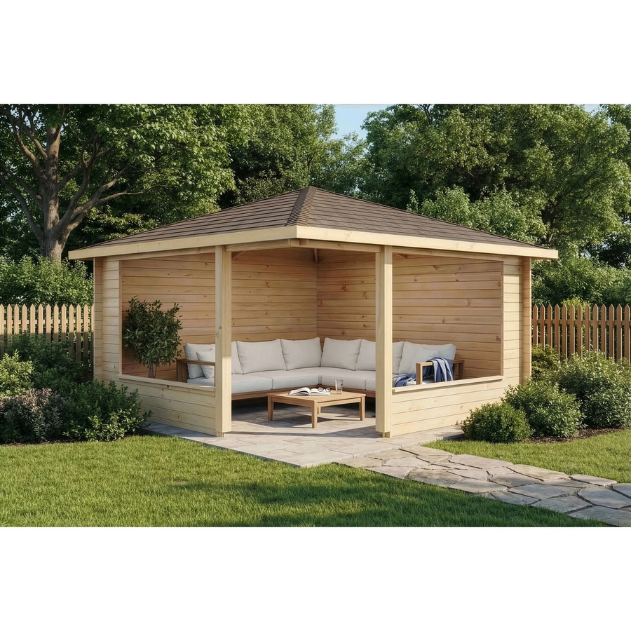 Alpholz Gartenhaus Maik-40 mit Spitzdach, unbehandeltes Holz, braun, B/T: 425 x 425 cm - Bild 2