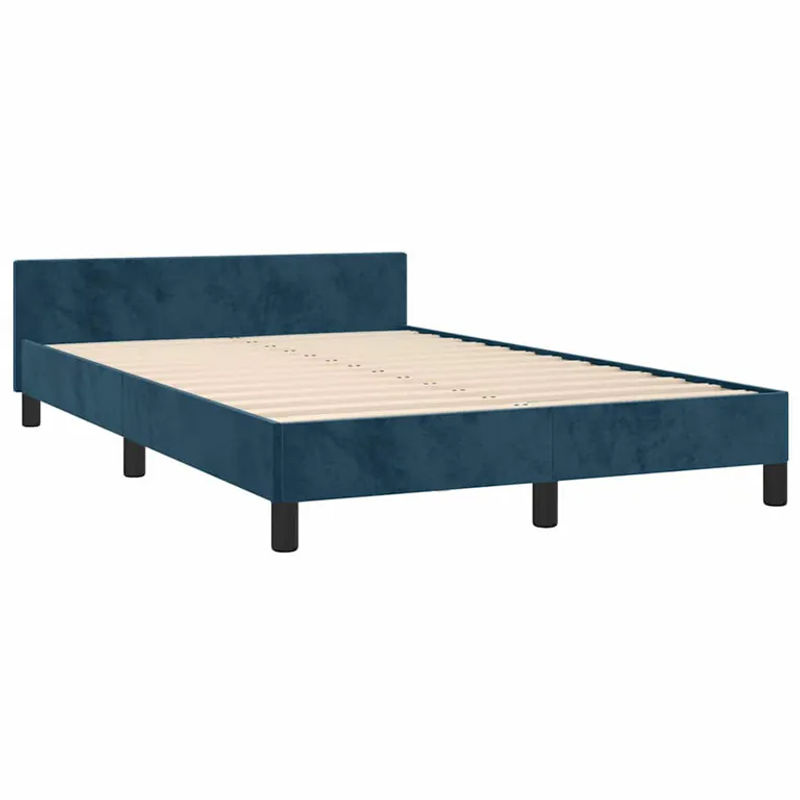 vidaXL Bettgestell mit Kopfteil aus Samt in Dunkelblau, B/T/H: 120 x 200 x 128 cm - Bild 3