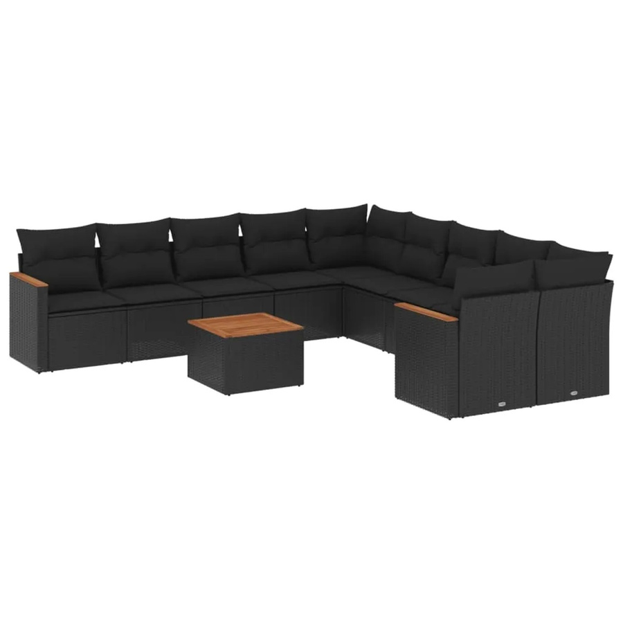 vidaXL 11-teilige Garten-Sofagarnitur aus Poly-Rattan und Akazienholz mit Kissen in Schwarz - Bild 2