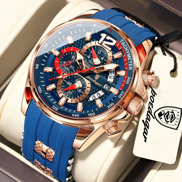 POEDAGAR Chronograph, Quarz, Silikon, Blau, Herren - Bild 1