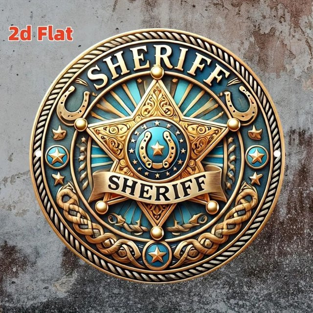 CIFBUY Retro-Western-Polizei-Emblem aus Aluminium mit Stern-Design in Blau und Gold, geometrische Wandkunst für Garten und Terrasse, Breite: 20 cm, Höhe: 20 cm, Tiefe: 1 cm - Bild 1