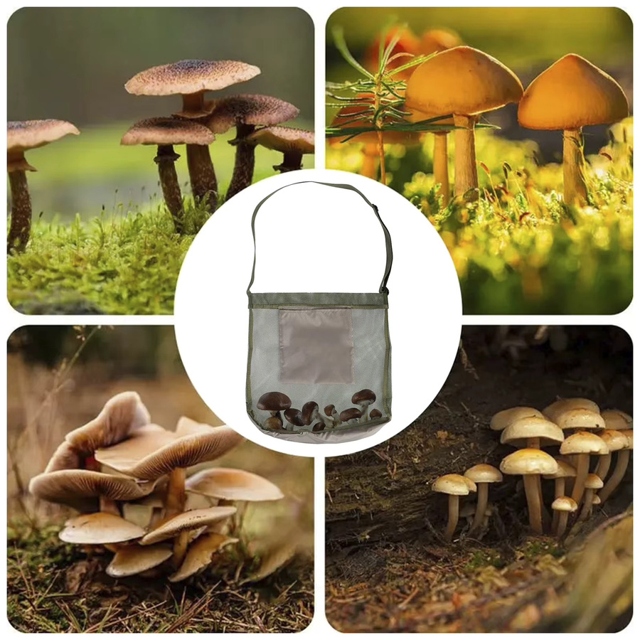Willkey Mehrzweck-Aufbewahrungstasche aus Mesh mit Pilz-Design und verstellbarem Schultergurt, Schwarz, B: 43,0 cm, T: 40,0 cm - Bild 5