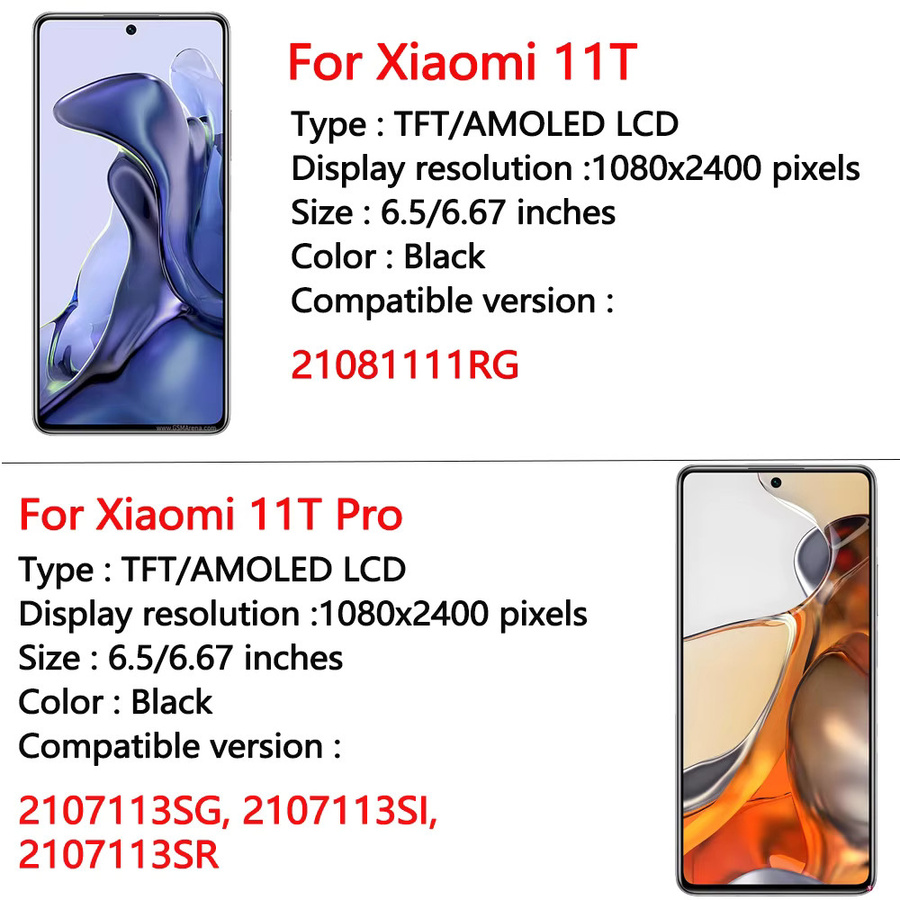 Xiaomi 11T und 11T Pro AMOLED Display Ersatz mit Touchscreen Digitizer Baugruppe 6,67 Zoll - Bild 2