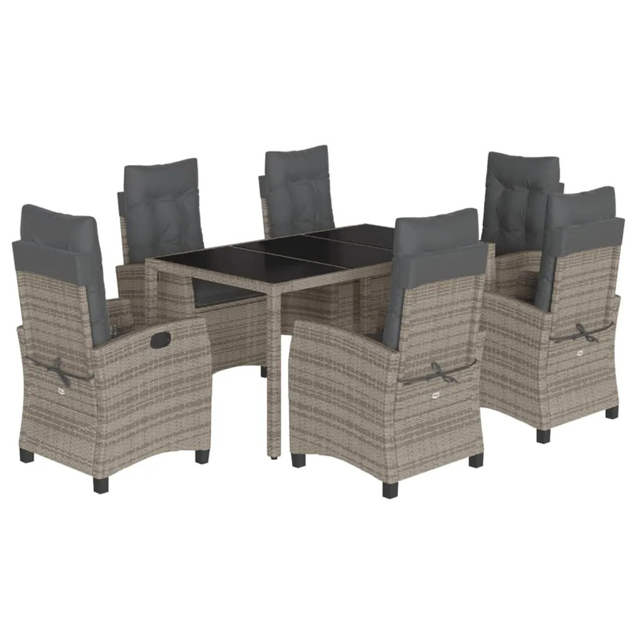 vidaXL 7-teilige Garten-Essgruppe aus Poly Rattan in Grau mit Kissen und Hartglas-Tischplatte - Bild 2