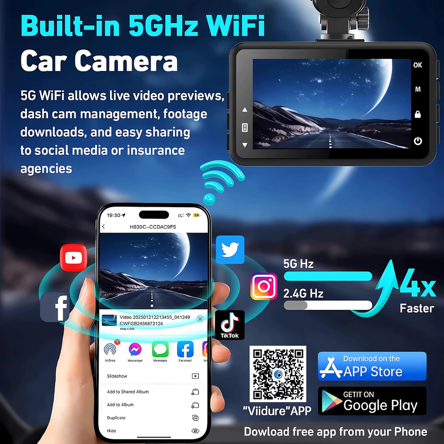 USEEBEE Dashcam mit Dual Objektiv, 4K UHD und 2,5K Auflösung, inklusive Rückfahrkamera, GPS, WIFI und 24H Parküberwachung in Schwarz - Bild 3